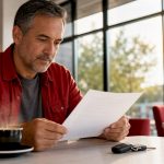 Man reviewing auto repair warranty at table