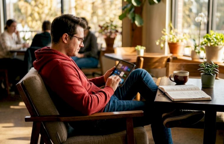 Person reviewing video streaming alternatives on tablet at home desk