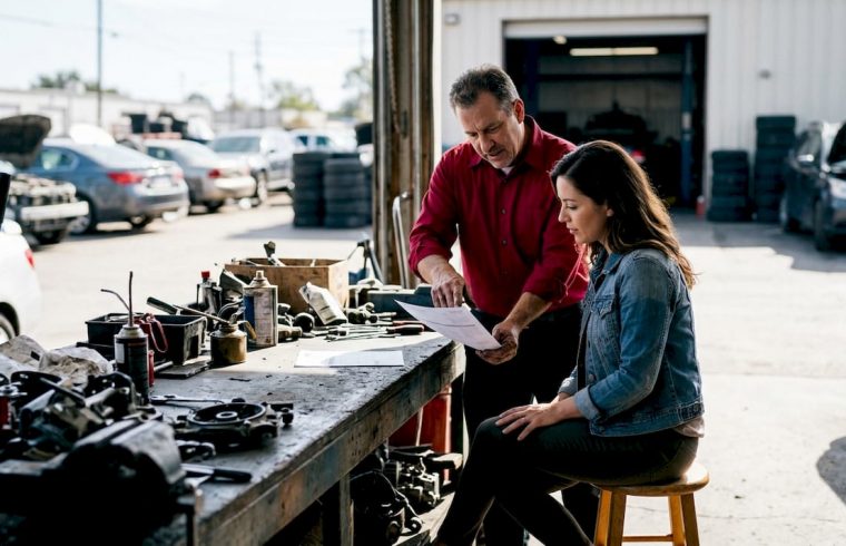 Mechanic explaining repair costs to customer