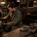 Technician servicing European vehicle brake system