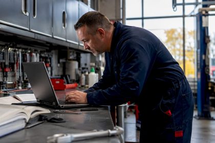 Technician checking ASE certification online