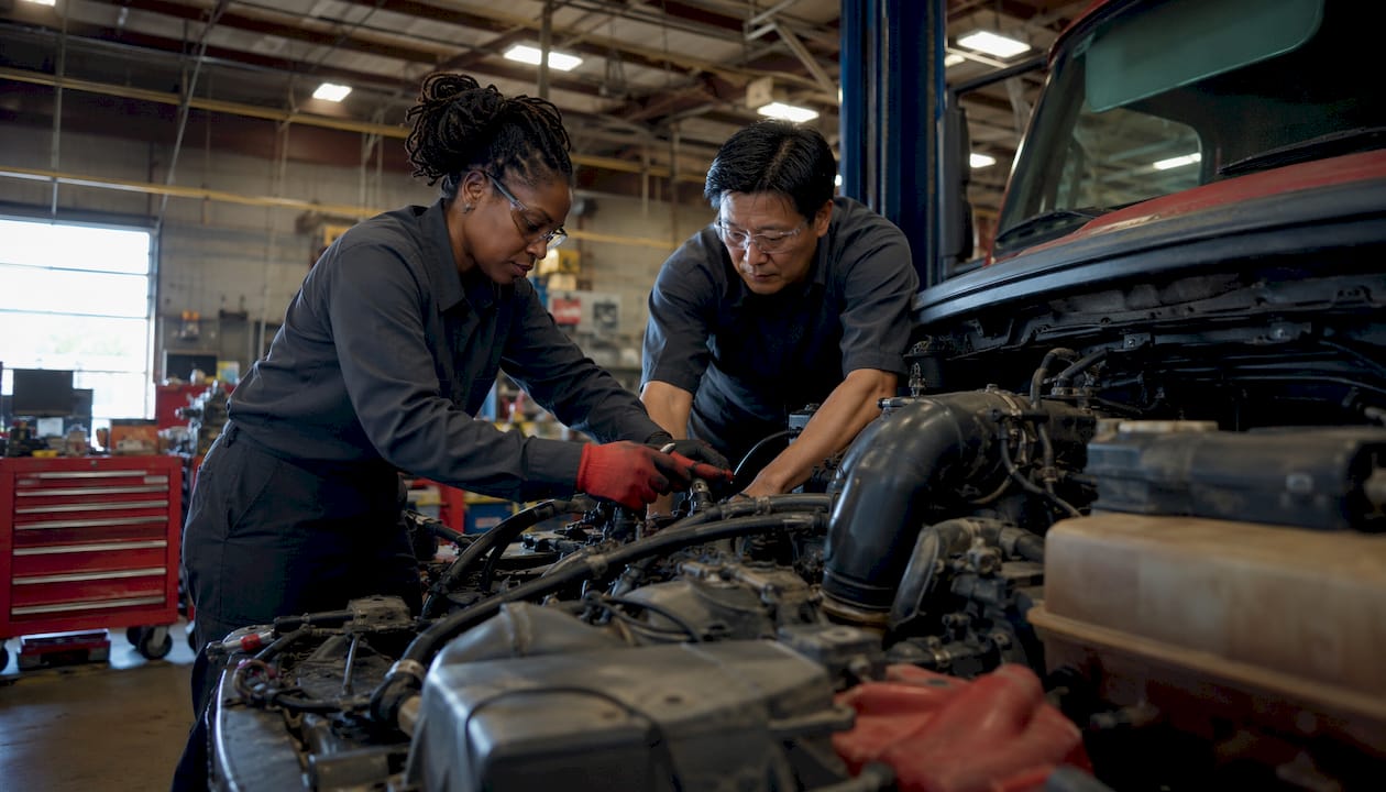ASE certified technicians working in auto shop