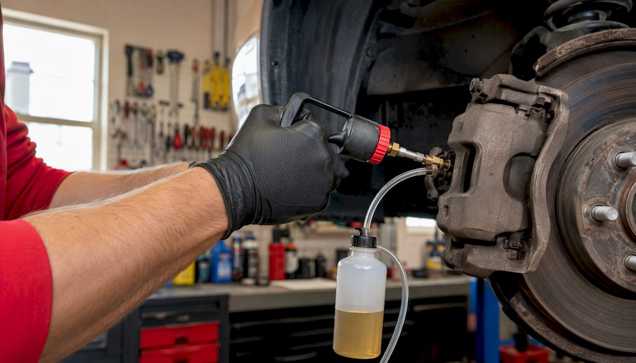 Hand vacuum pump attached to brake bleeder