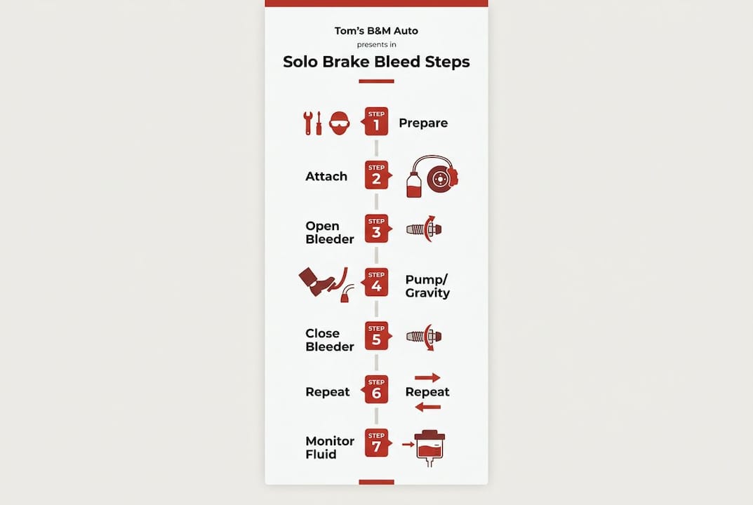 Infographic showing solo brake bleeding step process