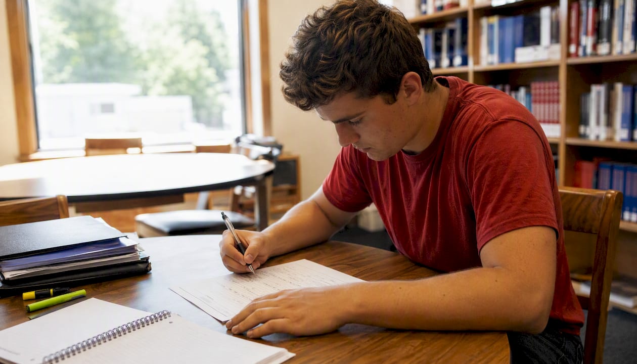Close-up of hands taking ASE practice test