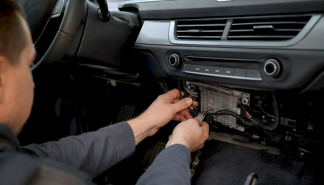 Technician adjusting EV heating system components