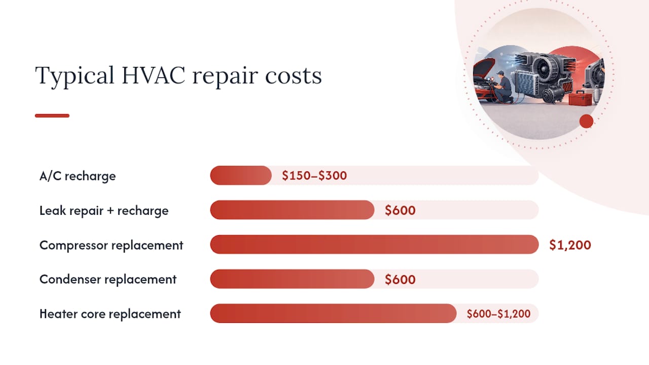 Diagram of HVAC repairs, costs, and times