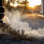 Car exhaust emitting white, blue-gray, and black smoke