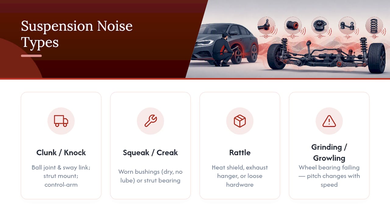 Diagram of suspension noise types and causes
