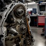 Close-up of Volkswagen timing chain and tensioner