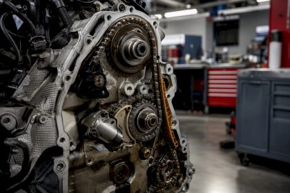 Close-up of Volkswagen timing chain and tensioner