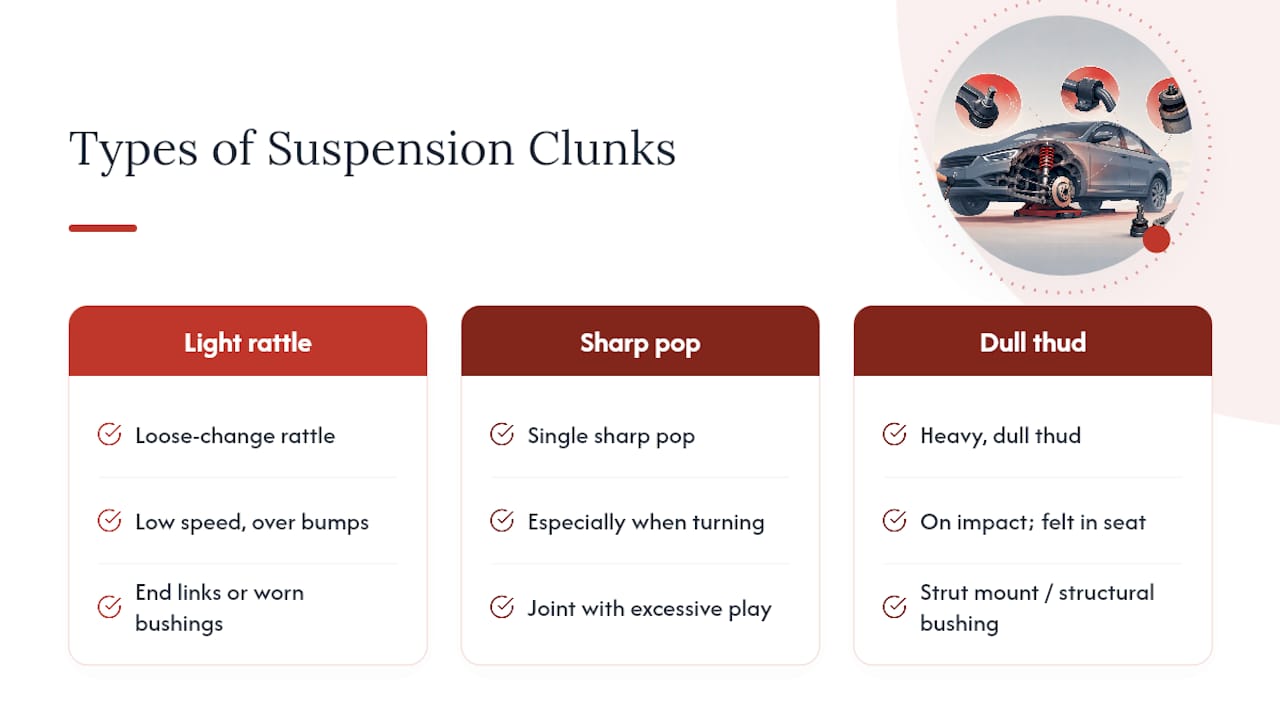 Diagram of suspension clunk noise types and causes