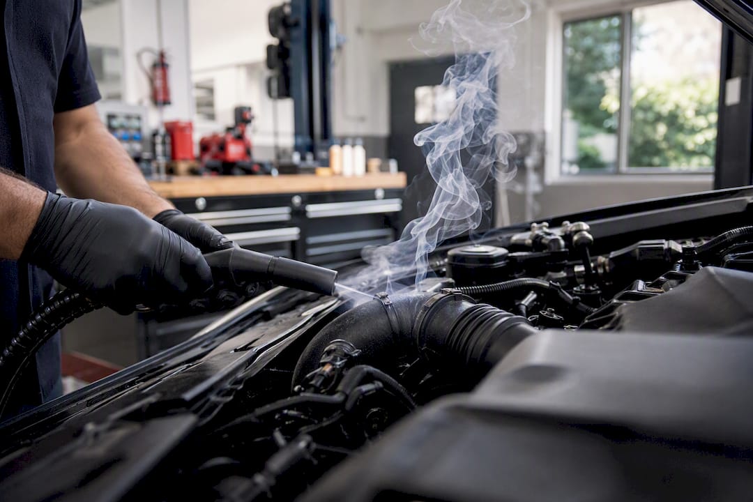 Smoke test detecting vacuum leak in engine intake