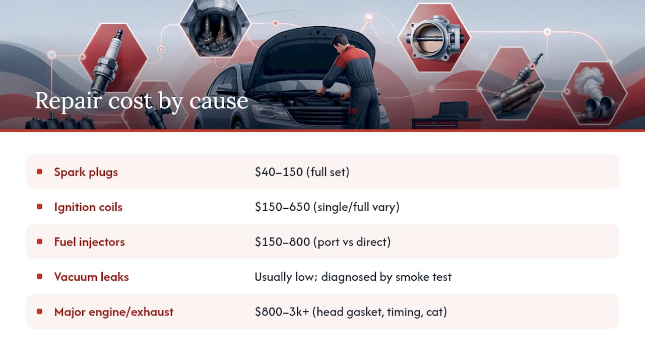 Cost comparison diagram of engine misfire repair causes