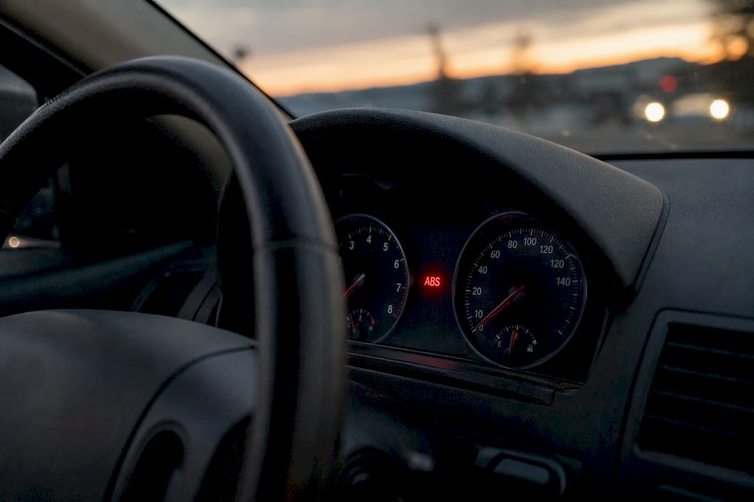 Close-up of car dashboard ABS warning light