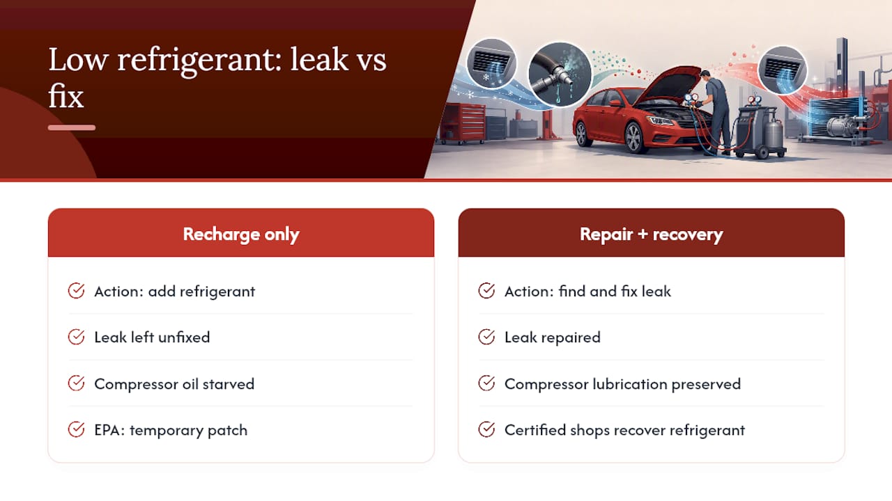 Sealed AC loop showing leak consequences
