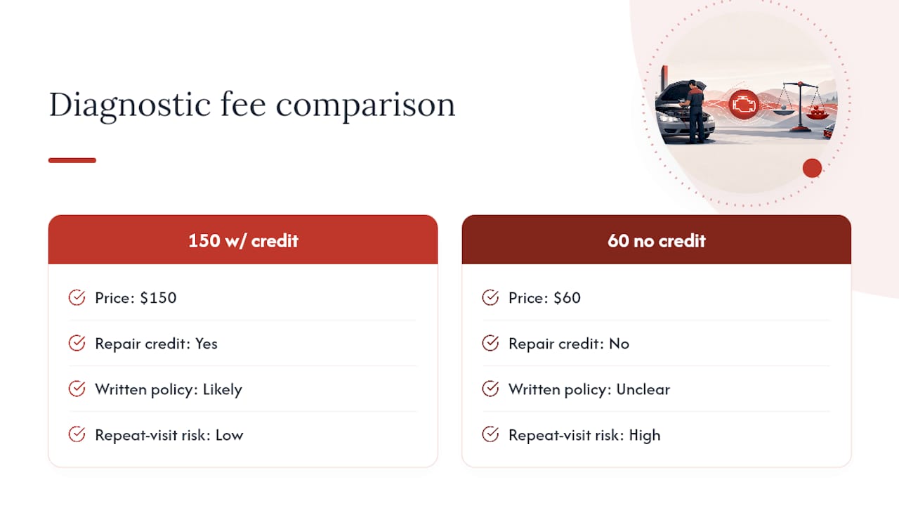 Comparison of diagnostic fees and repair credits