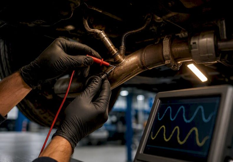Technician testing oxygen sensor waveforms
