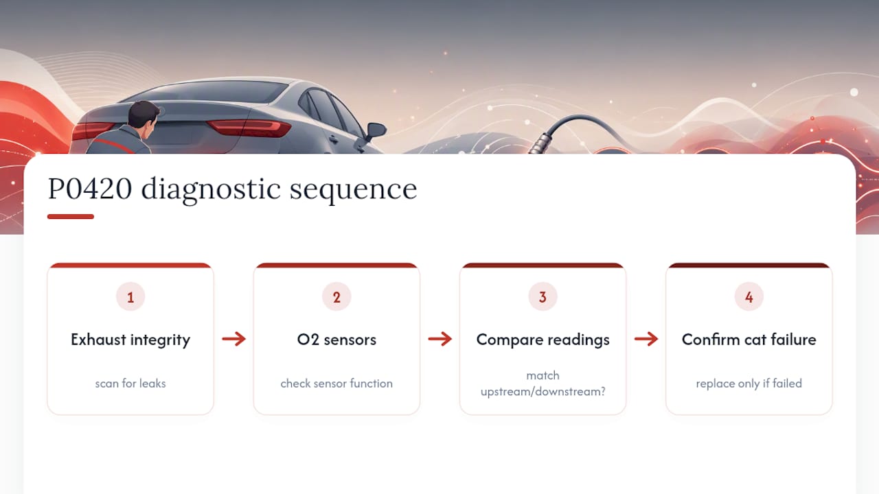 P0420 diagnostic sequence from leak to converter