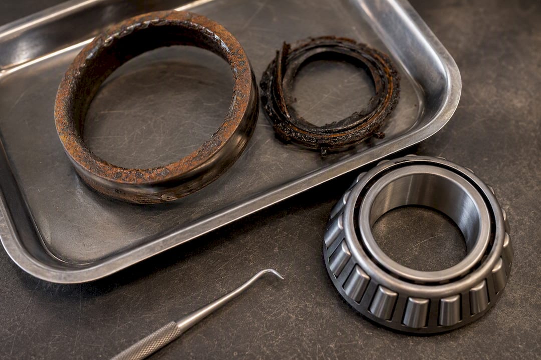 Corroded wheel bearing race and damaged seal
