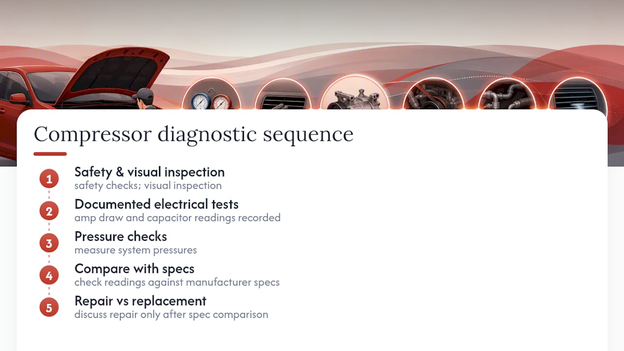 AC compressor diagnostic workflow stages