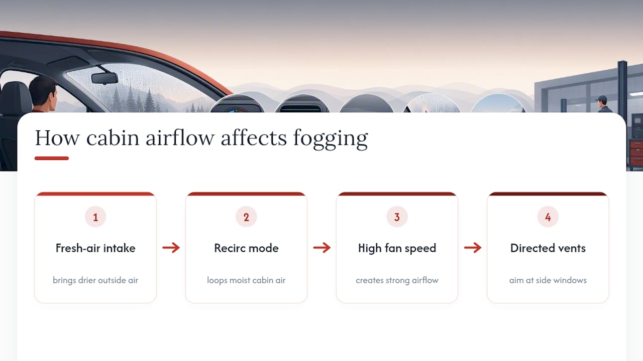 Diagram of airflow settings that clear car windows