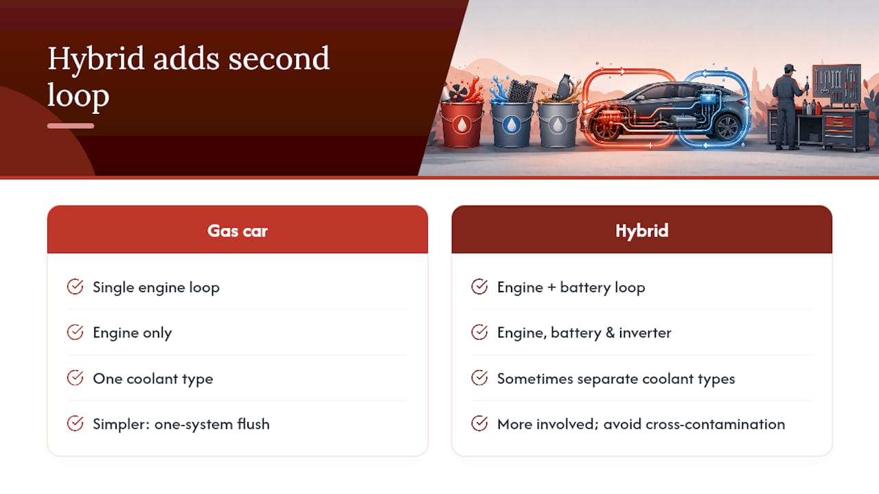 Hybrid and gas vehicle cooling loop comparison