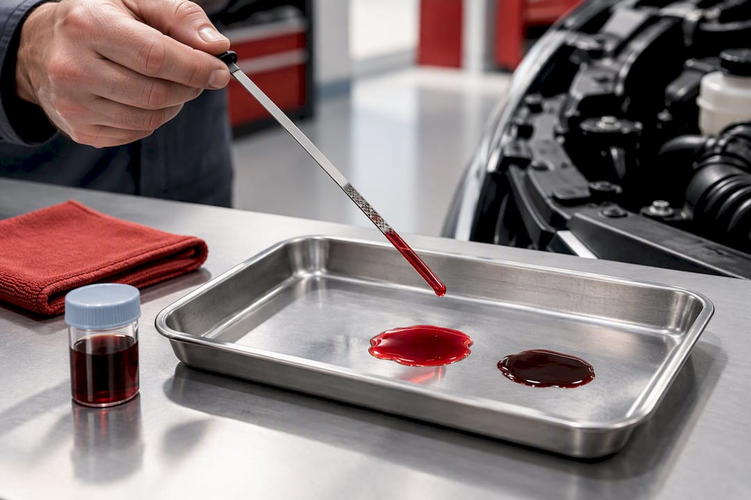 Mechanic checking transmission fluid color