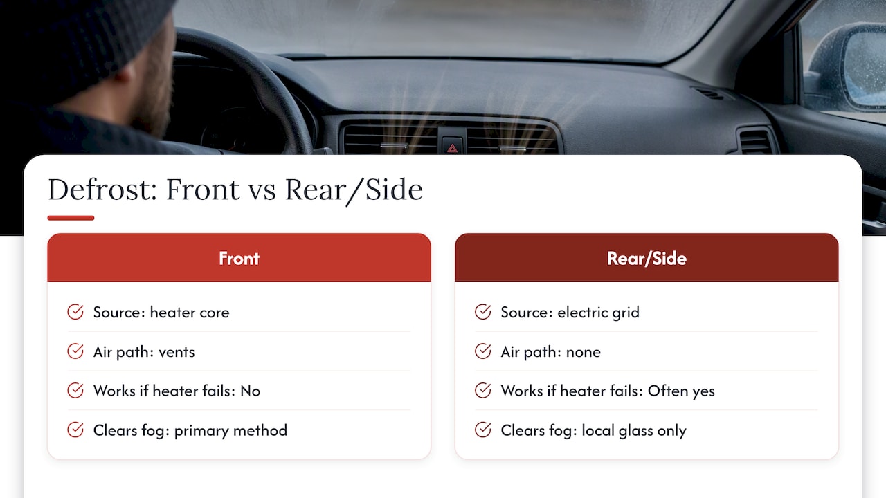Front and rear defroster system comparison