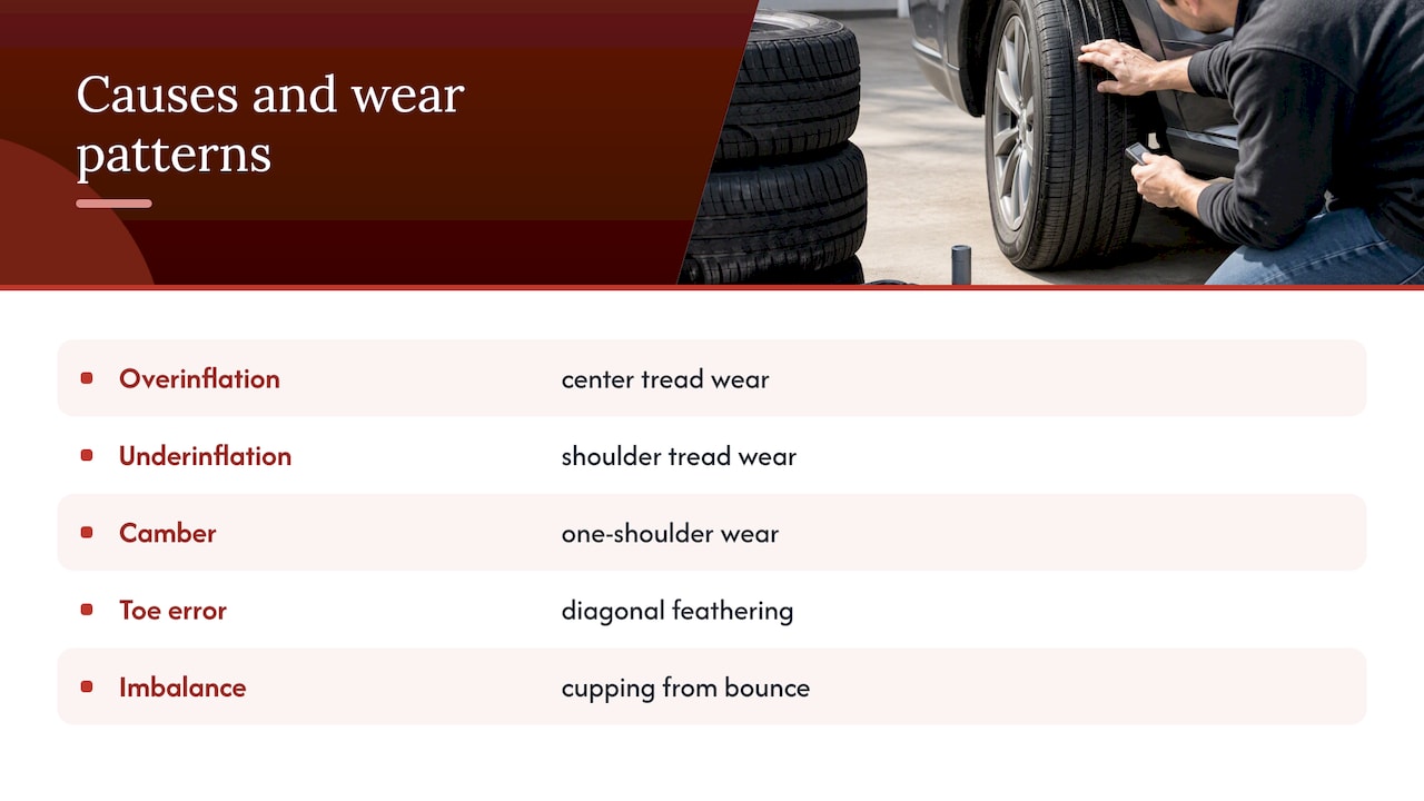 Five uneven tire wear patterns and causes