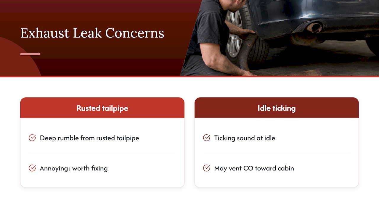 Tailpipe rumble versus ticking leak risk